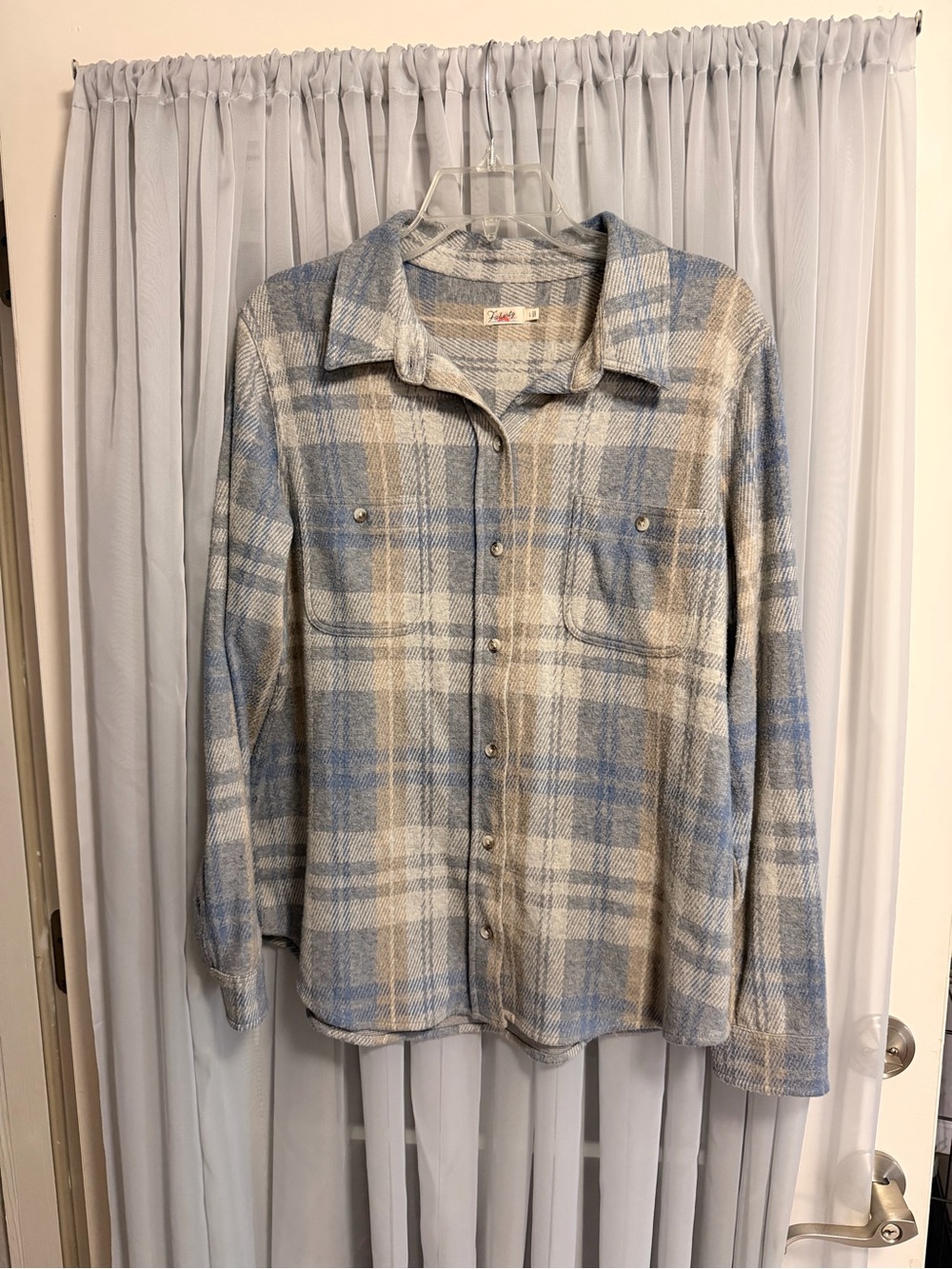 Faherty Blue, Cream & Tan Plaid Utility Jacket Large